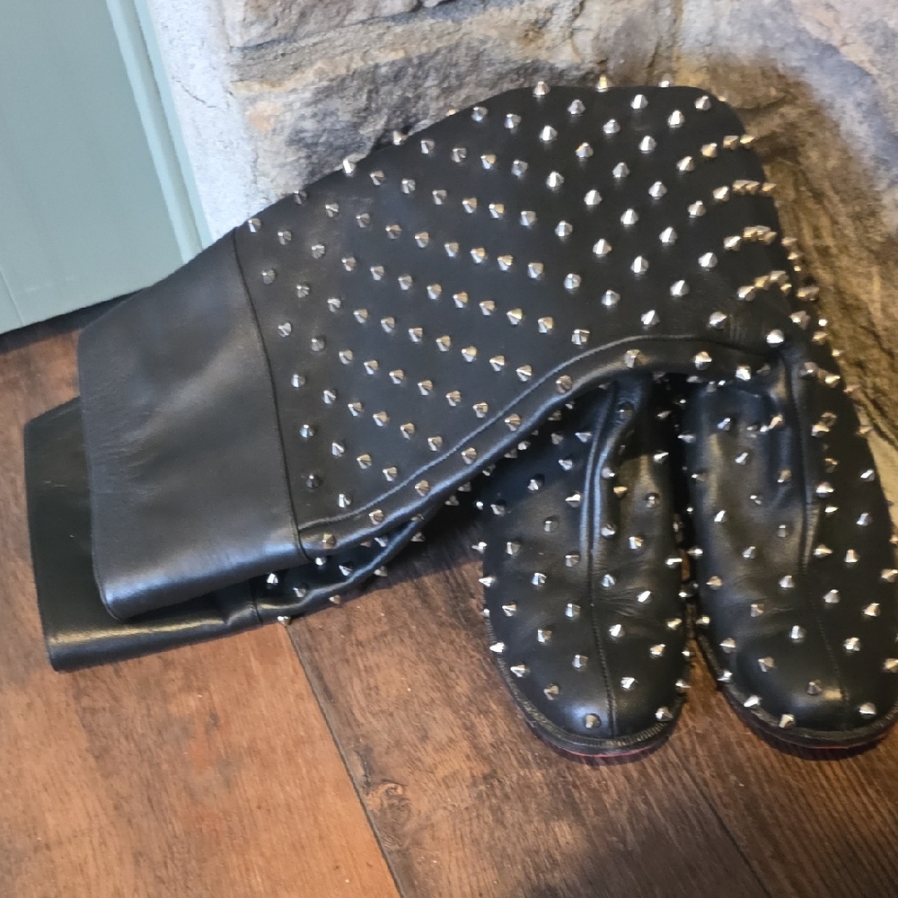 Christian Louboutin Black Leather Athletic Shoes with Silver Studs